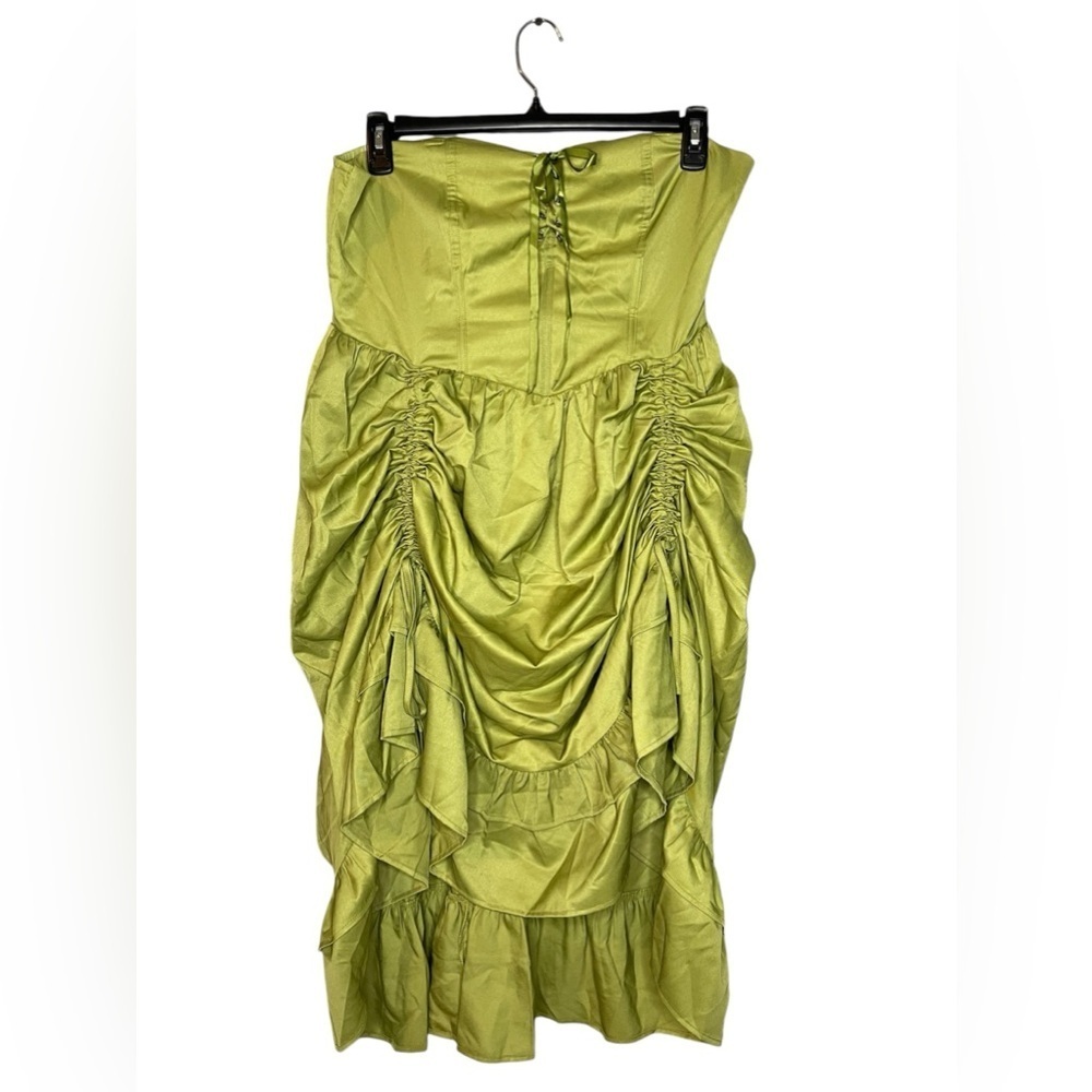Strapless Lime Green Ruched Party Dress